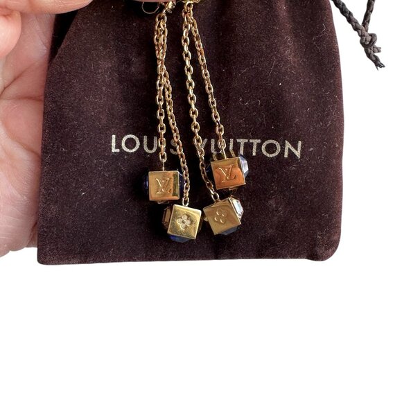 ‼️LOUIS VUITTON CRYSTAL GAMBLE CUBE EARRINGS IN AZUR - Picture 5 of 16